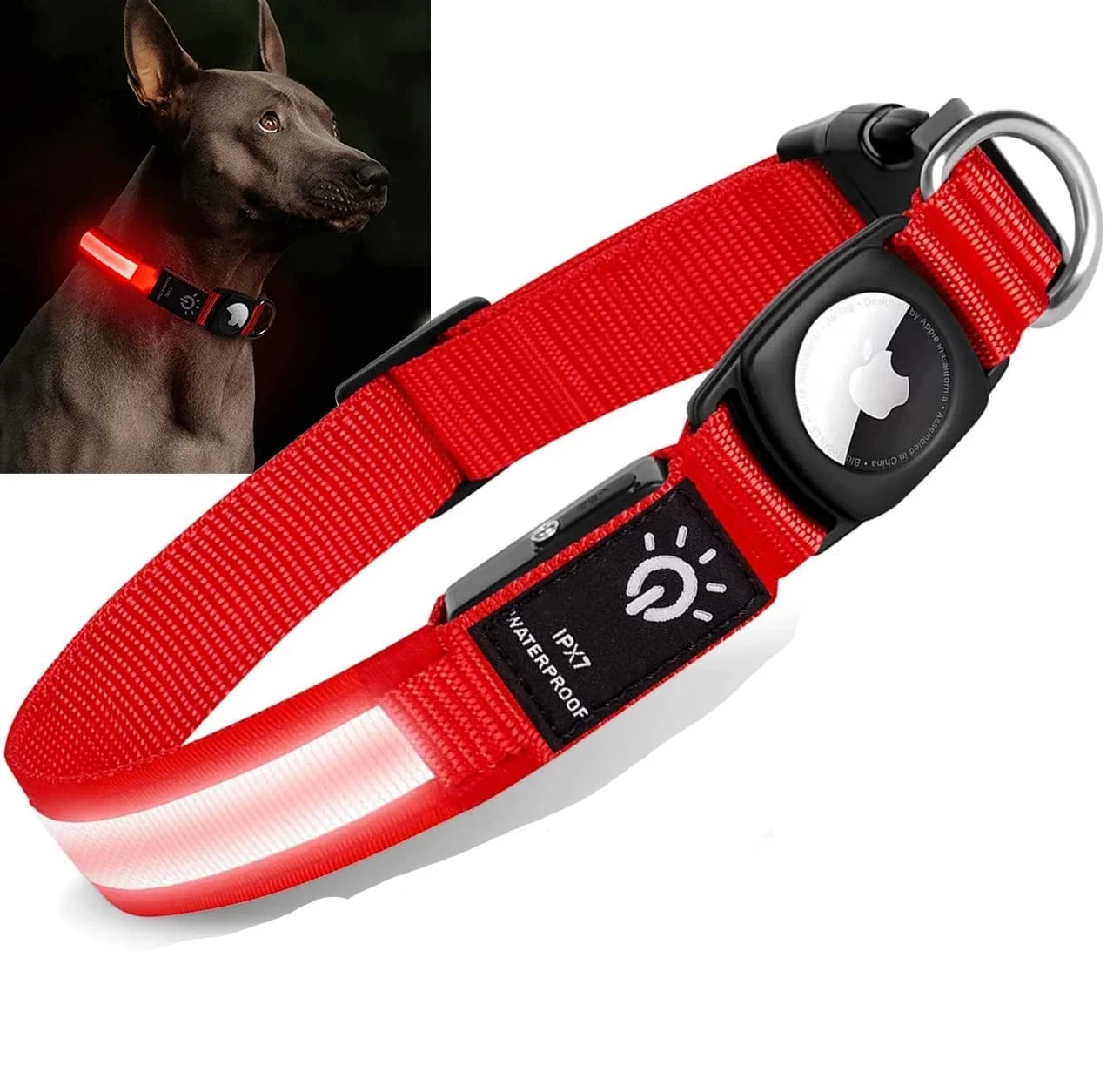 Collier Chien Airtag Lumineux Rouge