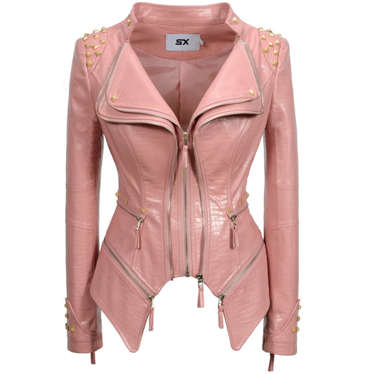 Veste  Crocodile Motard Rose