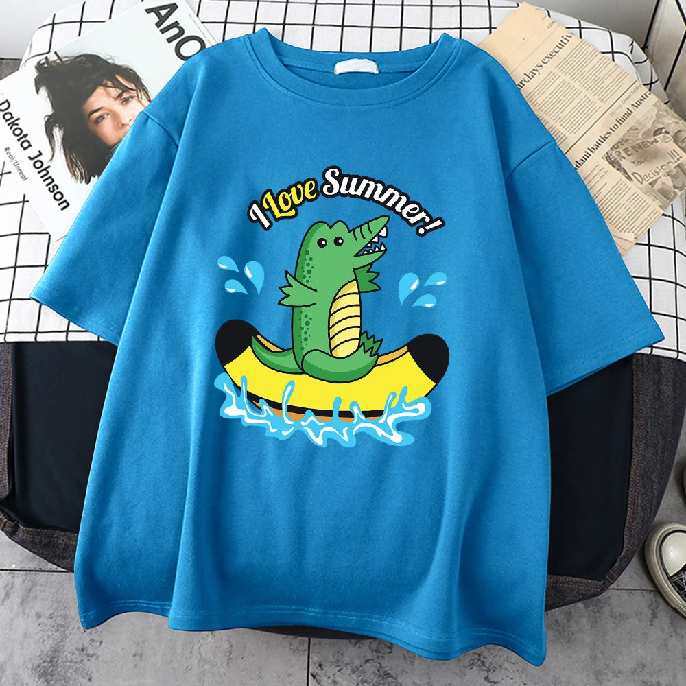 T-Shirt Crocodile Eté Bleu Ciel