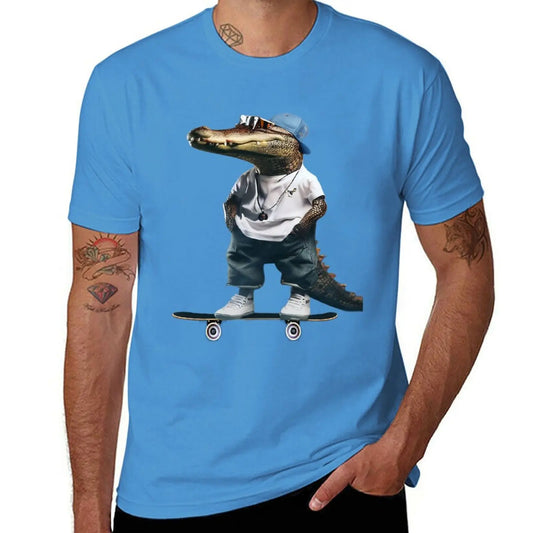 T-Shirt Crocodile Skateur Bleu Ciel