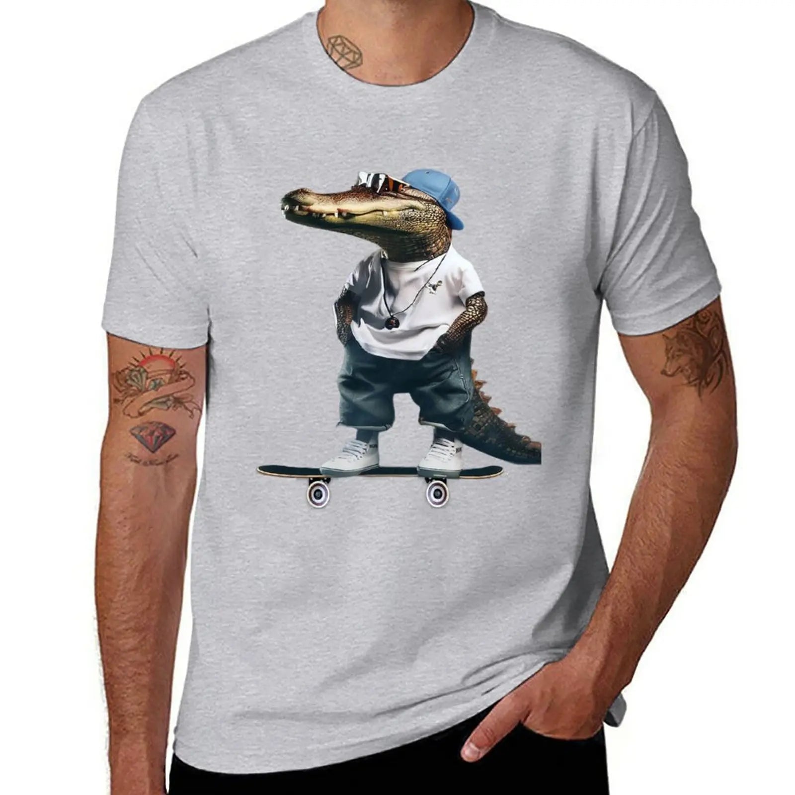 T-Shirt Crocodile Skateur Gris