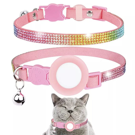 Collier Chat Airtag Strass Rose