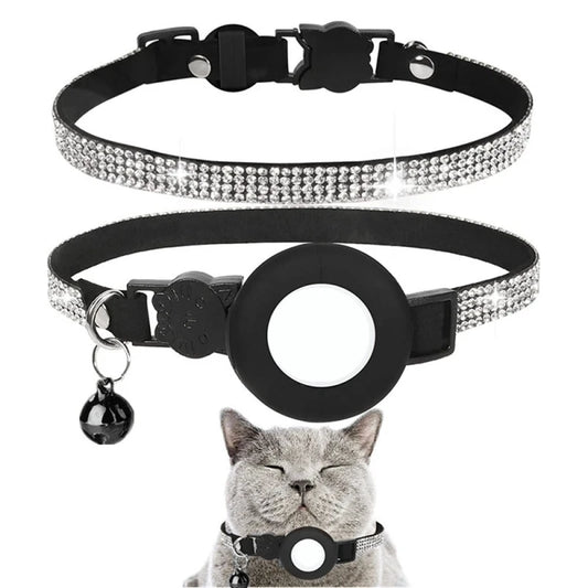 Collier Chat Airtag Strass Noir