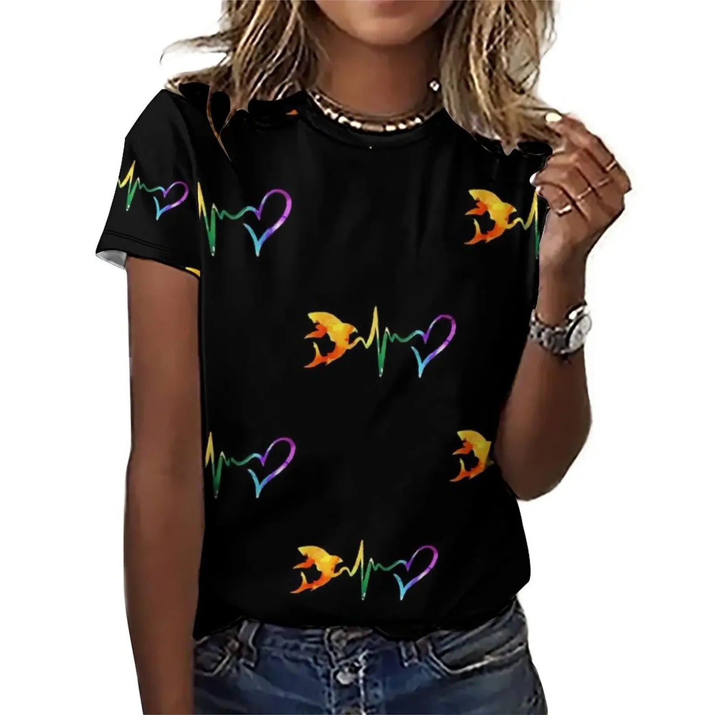 T-Shirt Requin Femme Coeur