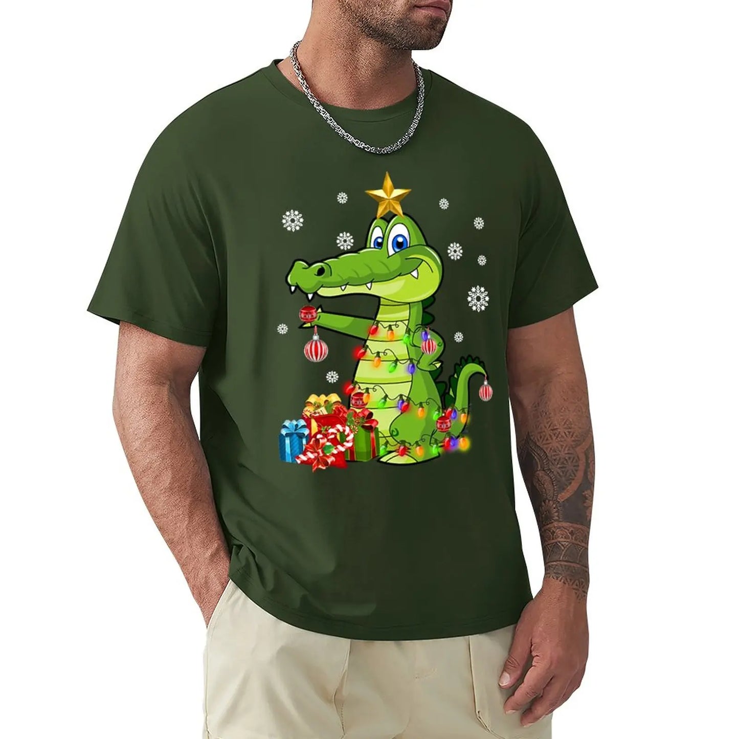 T-Shirt Crocodile Noel Vert Foncé