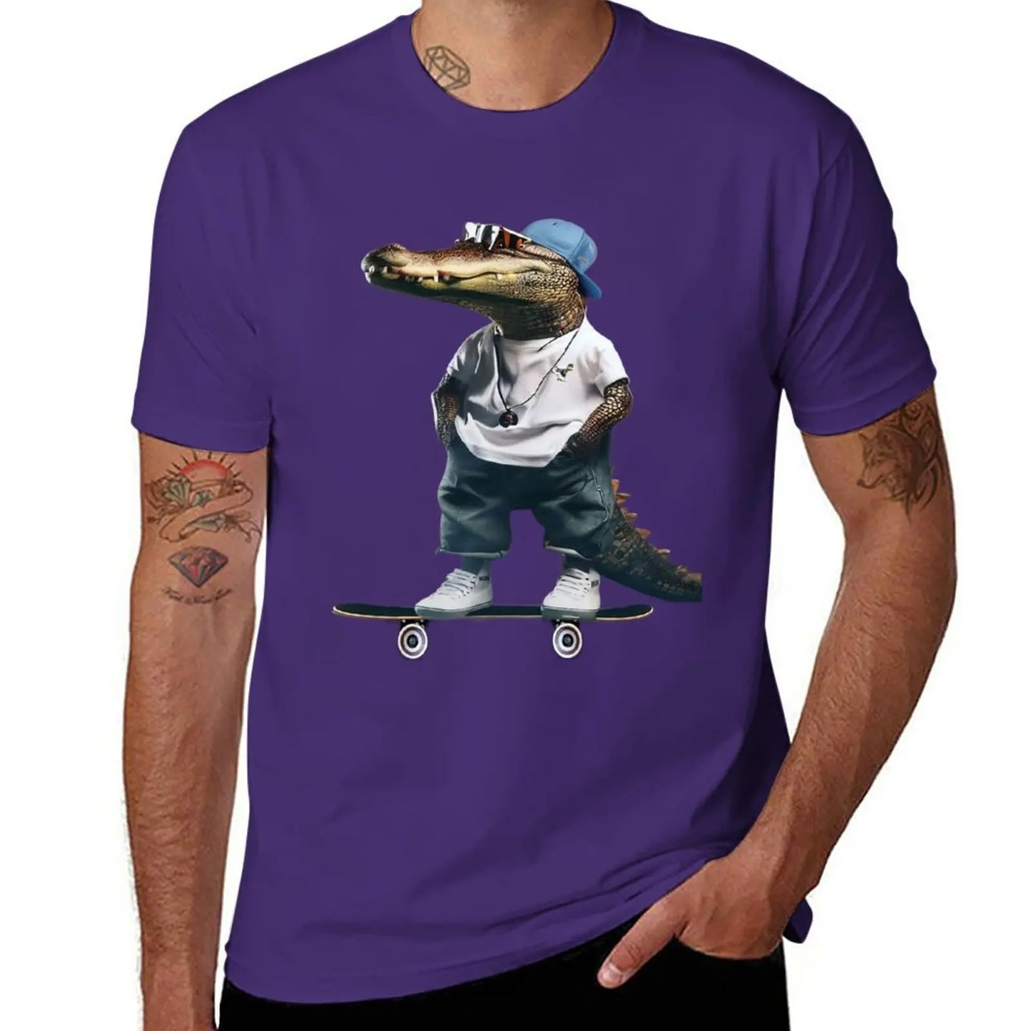 T-Shirt Crocodile Skateur Violet