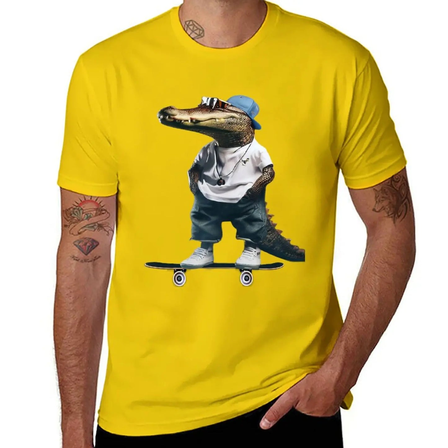 T-Shirt Crocodile Skateur Jaune