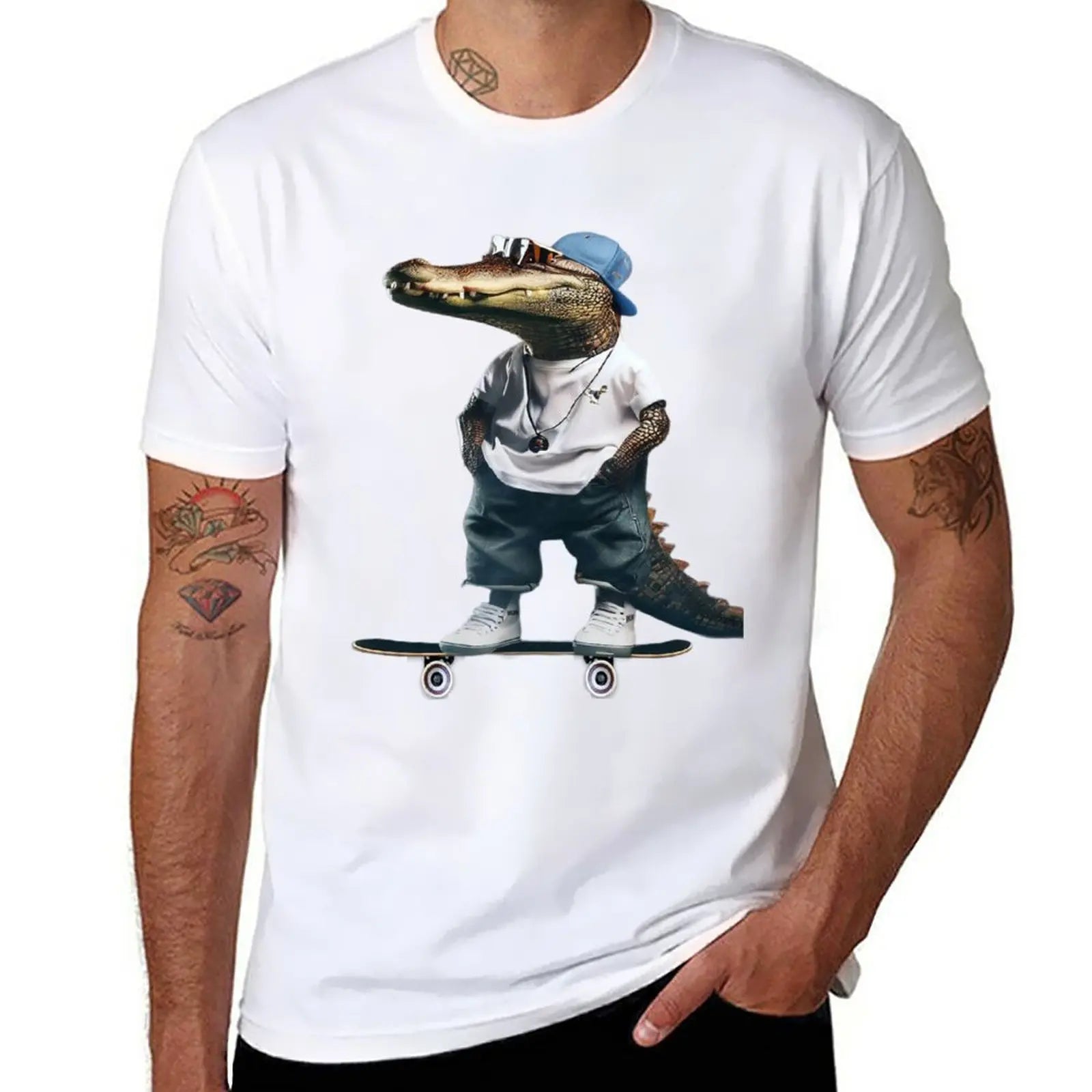T-Shirt Crocodile Skateur Blanc