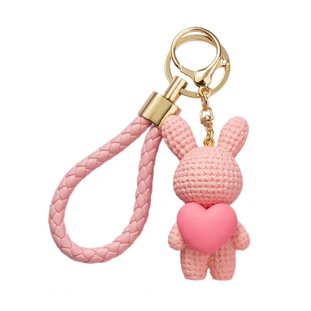 Porte Clé Lapin Tissé Rose