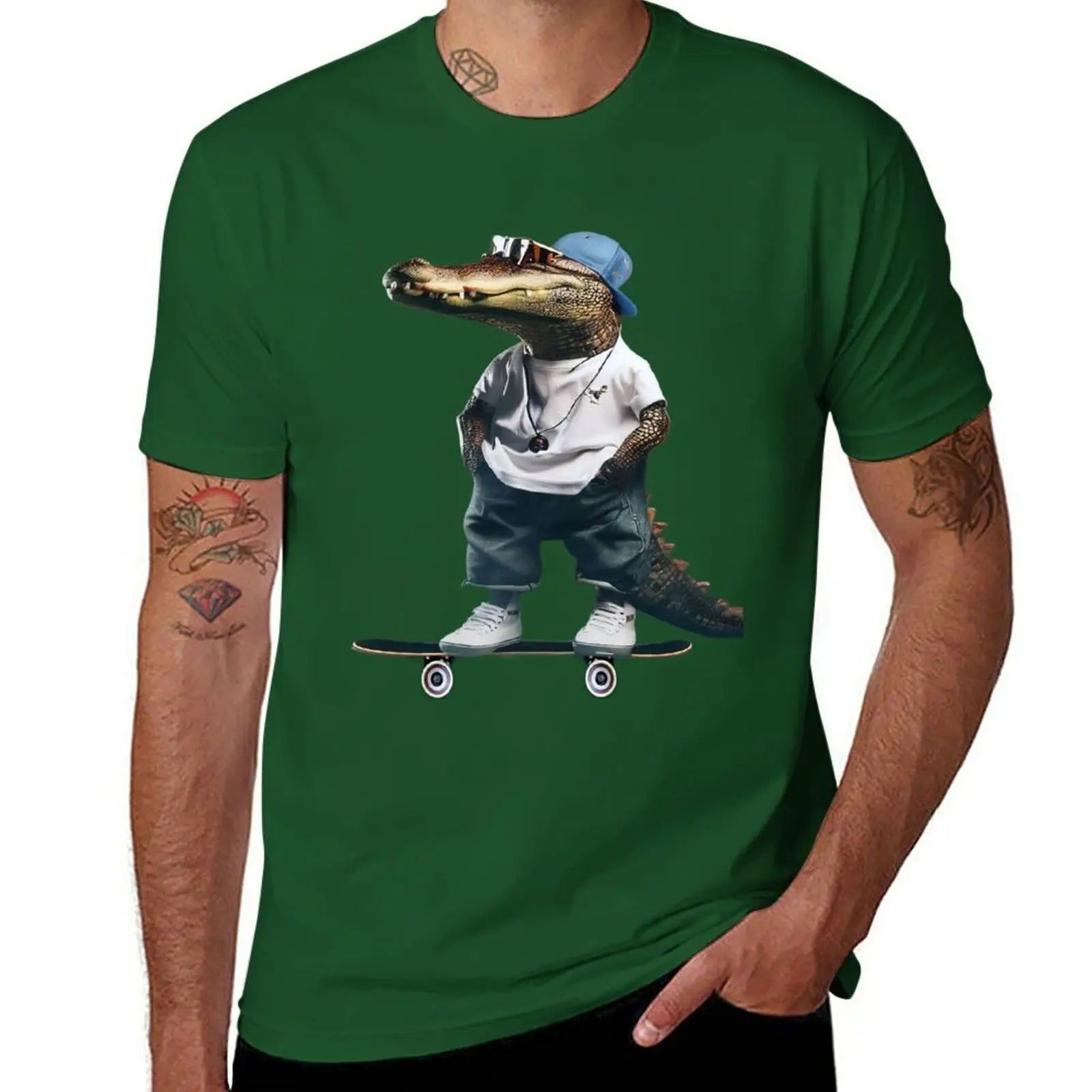 T-Shirt Crocodile Skateur Vert