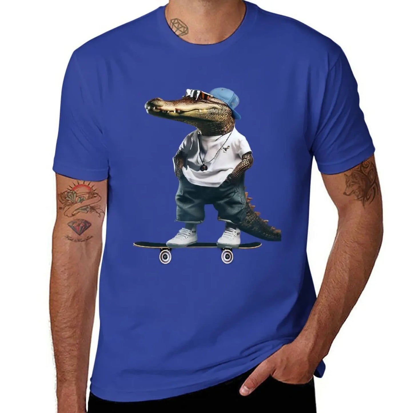 T-Shirt Crocodile Skateur Bleu