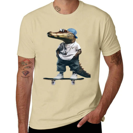 T-Shirt Crocodile Skateur Sable