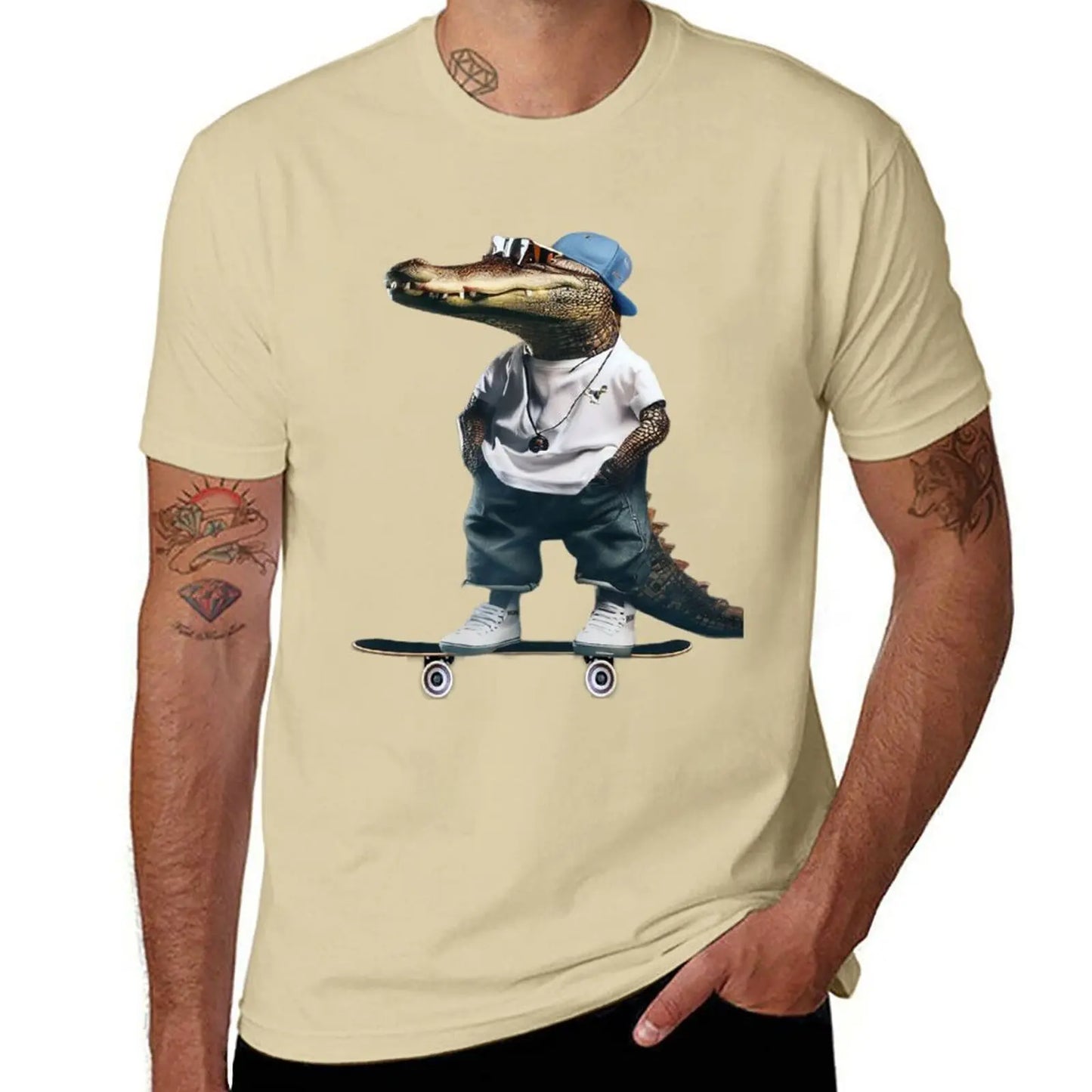 T-Shirt Crocodile Skateur Sable